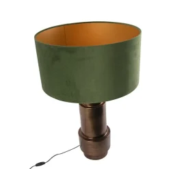 Art Deco Tischlampe Bronze Veloursschirm grün mit Gold 50cm - Bruut