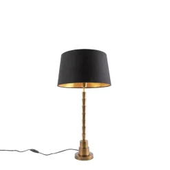 Art Deco Tischlampe Bronze mit Baumwollschirm schwarz 35 cm - Pisos