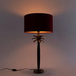 Art Deco Tischlampe Bronze mit samtrotem Schirm 35 cm - Areka
