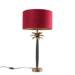 Art Deco Tischlampe Bronze mit samtrotem Schirm 35 cm - Areka