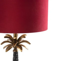 Art Deco Tischlampe Bronze mit samtrotem Schirm 35 cm - Areka