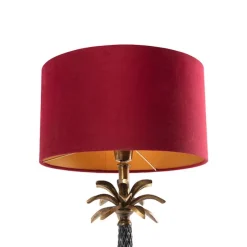 Art Deco Tischlampe Bronze mit samtrotem Schirm 35 cm - Areka