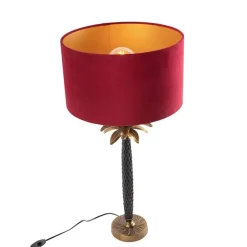 Art Deco Tischlampe Bronze mit samtrotem Schirm 35 cm - Areka