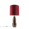 Art Deco Tischlampe Bronze Veloursschirm Rot mit Gold 50cm - Bruut