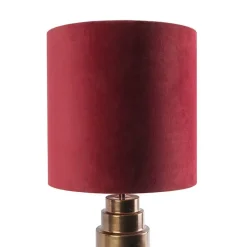 Art Deco Tischlampe Bronze Veloursschirm Rot mit Gold 50cm - Bruut