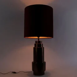 Art Deco Tischlampe Bronze Veloursschirm Rot mit Gold 50cm - Bruut