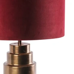 Art Deco Tischlampe Bronze Veloursschirm Rot mit Gold 50cm - Bruut