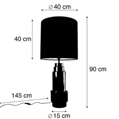 Art Deco Tischlampe Bronze Veloursschirm Rot mit Gold 50cm - Bruut