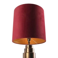Art Deco Tischlampe Bronze Veloursschirm Rot mit Gold 50cm - Bruut