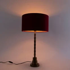 Art Deco Tischlampe Bronze Veloursschirm Rot 35 cm - Pisos