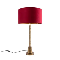Art Deco Tischlampe Bronze Veloursschirm Rot 35 cm - Pisos