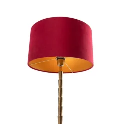 Art Deco Tischlampe Bronze Veloursschirm Rot 35 cm - Pisos