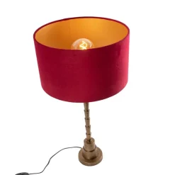 Art Deco Tischlampe Bronze Veloursschirm Rot 35 cm - Pisos