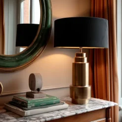 Art Deco Tischlampe Bronze Veloursschirm schwarz mit Gold 50cm - Bruut