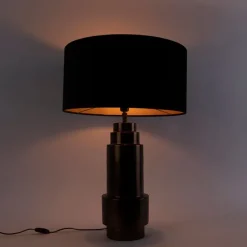 Art Deco Tischlampe Bronze Veloursschirm schwarz mit Gold 50cm - Bruut