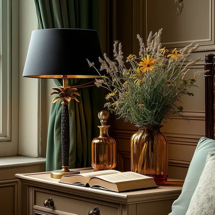 Art Deco Tischlampe Bronze mit schwarzem Schirm 35 cm - Areka