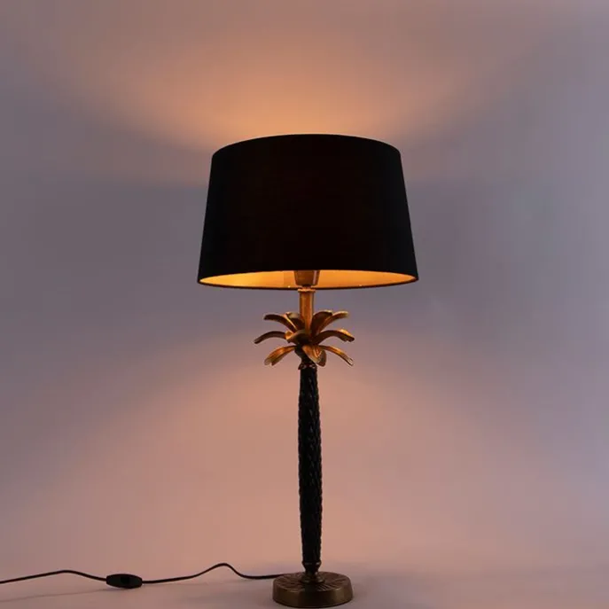 Art Deco Tischlampe Bronze mit schwarzem Schirm 35 cm - Areka