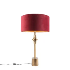 Art Deco Tischlampe Bronze Veloursschirm Rot 50 cm - Diverso