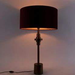 Art Deco Tischlampe Bronze Veloursschirm Rot 50 cm - Diverso