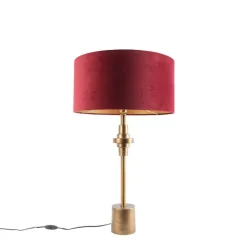 Art Deco Tischlampe Bronze Veloursschirm Rot 50 cm - Diverso