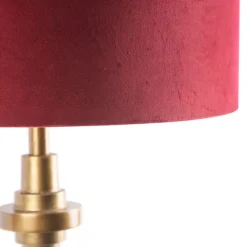 Art Deco Tischlampe Bronze Veloursschirm Rot 50 cm - Diverso