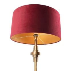 Art Deco Tischlampe Bronze Veloursschirm Rot 50 cm - Diverso