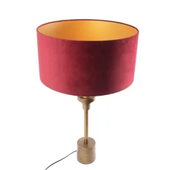 Art Deco Tischlampe Bronze Veloursschirm Rot 50 cm - Diverso