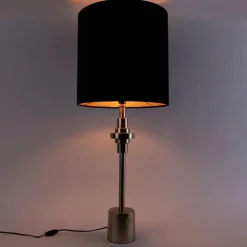 Art Deco Tischlampe Gold Samtschirm Schwarz 40 cm - Diverso