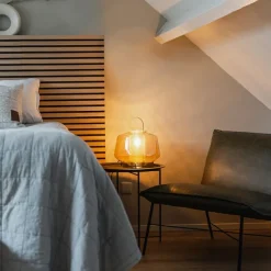 Art Deco Tischlampe Gold mit Bernsteinglas 30 cm - Kevin