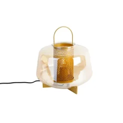 Art Deco Tischlampe Gold mit Bernsteinglas 30 cm - Kevin