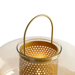 Art Deco Tischlampe Gold mit Bernsteinglas 30 cm - Kevin