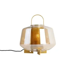 Art Deco Tischlampe Gold mit Bernsteinglas 30 cm - Kevin