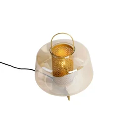 Art Deco Tischlampe Gold mit Bernsteinglas 30 cm - Kevin