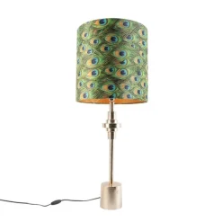 Art Deco Tischlampe Gold Samt Schatten Pfau Design 40 cm - Diverso