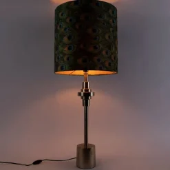Art Deco Tischlampe Gold Samt Schatten Pfau Design 40 cm - Diverso