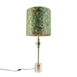 Art Deco Tischlampe Gold Samt Schatten Pfau Design 40 cm - Diverso