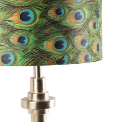 Art Deco Tischlampe Gold Samt Schatten Pfau Design 40 cm - Diverso