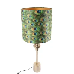 Art Deco Tischlampe Gold Samt Schatten Pfau Design 40 cm - Diverso