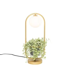 Art Deco Tischlampe Gold mit weißem Glas - Isabella