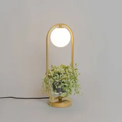 Art Deco Tischlampe Gold mit weißem Glas - Isabella