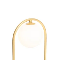 Art Deco Tischlampe Gold mit weißem Glas - Isabella