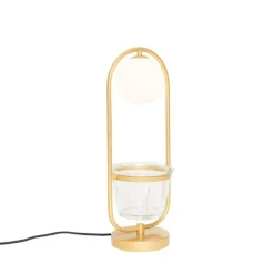 Art Deco Tischlampe Gold mit weißem Glas - Isabella