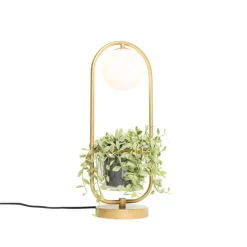 Art Deco Tischlampe Gold mit weißem Glas - Isabella