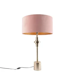 Art Deco Tischlampe Gold Veloursschirm Pink 50 cm - Diverso