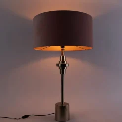 Art Deco Tischlampe Gold Veloursschirm Pink 50 cm - Diverso