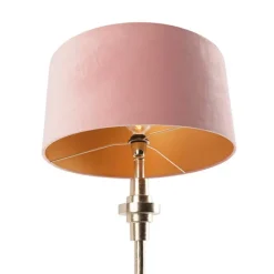 Art Deco Tischlampe Gold Veloursschirm Pink 50 cm - Diverso