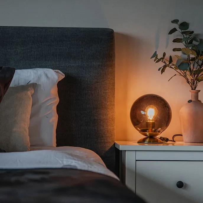 Art Deco Tischlampe Messing mit schwarzem Glas - Pallon