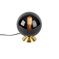 Art Deco Tischlampe Messing mit schwarzem Glas - Pallon