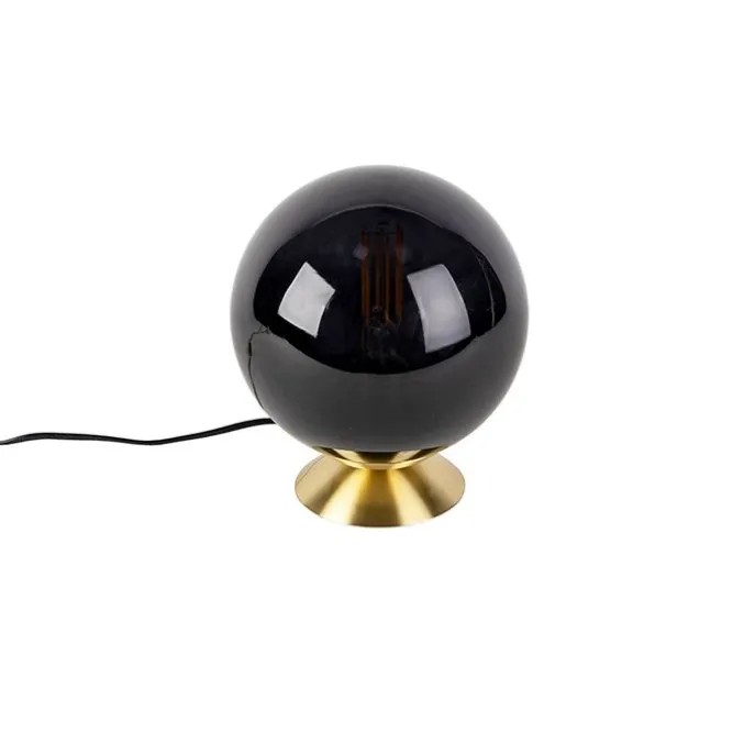 Art Deco Tischlampe Messing mit schwarzem Glas - Pallon
