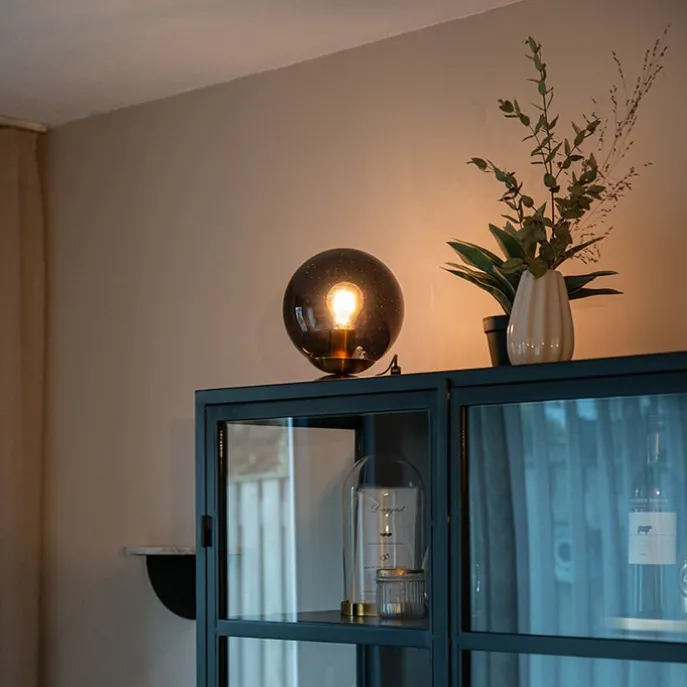 Art Deco Tischlampe Messing mit schwarzem Glas - Pallon